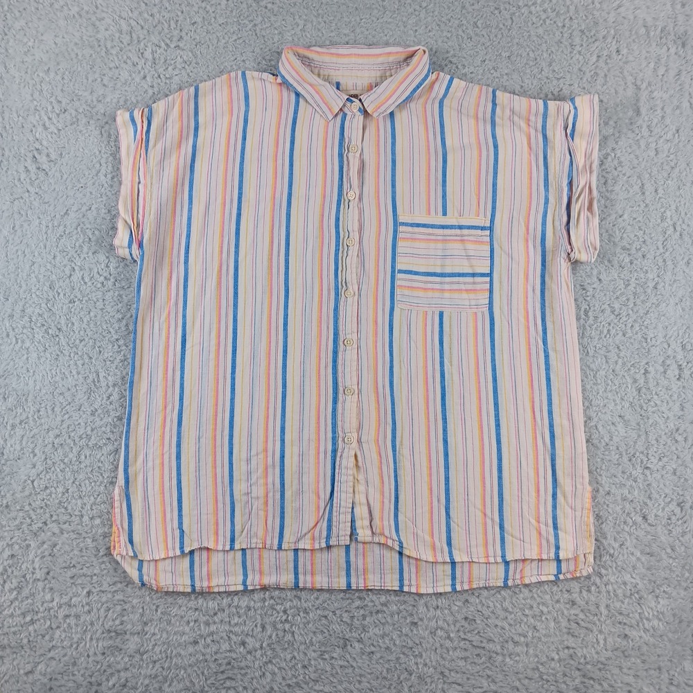 Alexander Jordan Womens XL Linen Cotton Striped Short Sleeve‎ Button Down Shirt